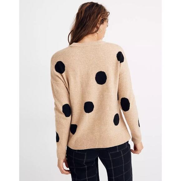 Madewell Dot Graystone Long Sleeve Pullover Sweater in Tan & Black Small - Picture 2 of 8